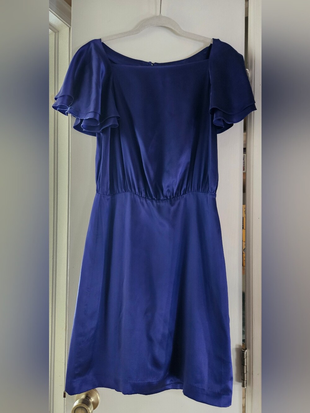 Banana Republic 100% Silk Cobalt Blue Flutter Sleeve Dress Size 4